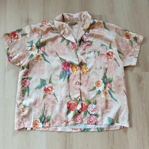 VTG! Sleep Club Floral Print Shirt Blouse Top Short Sleeve L Womens Pajama Style